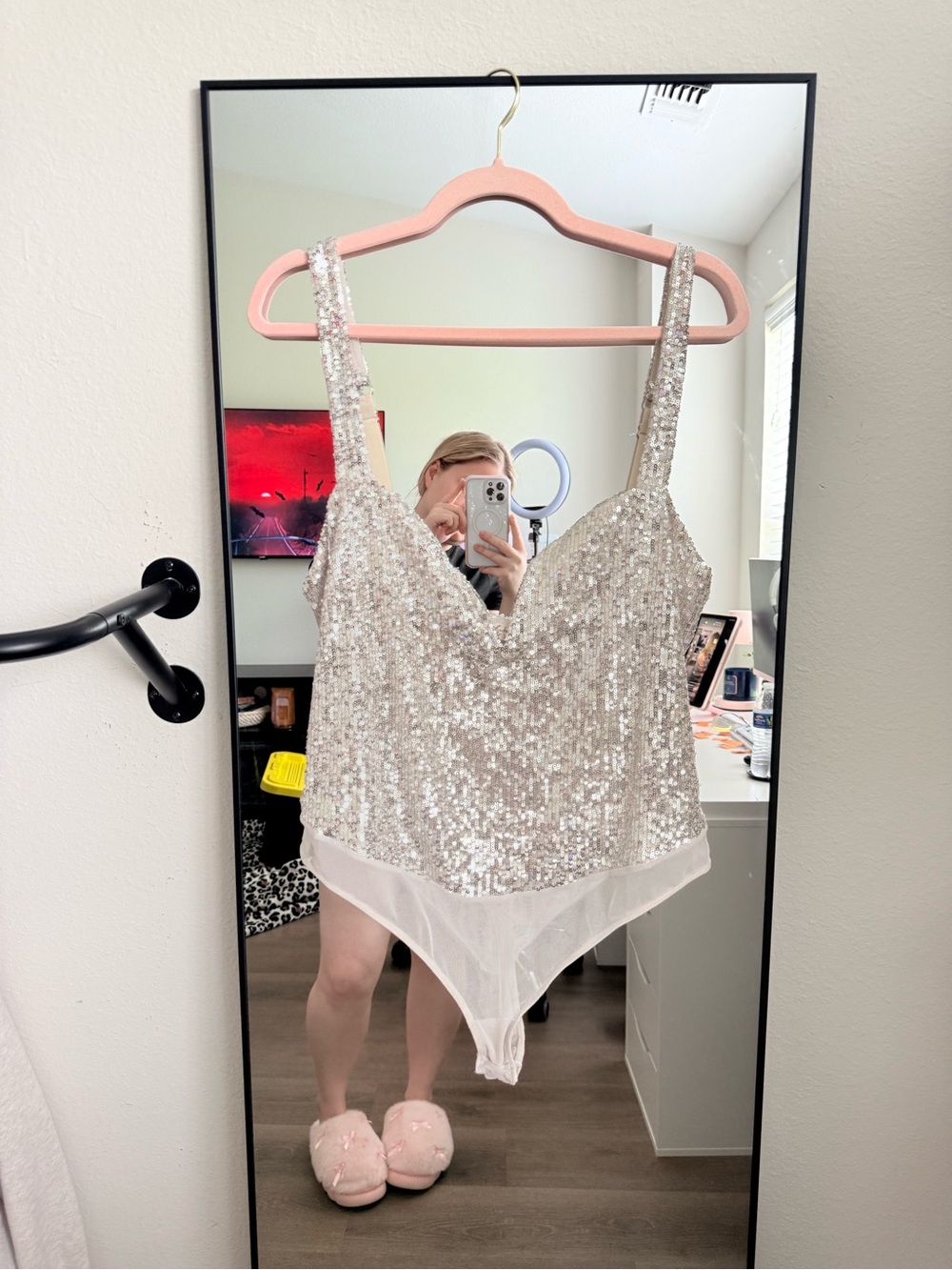 Free People Silver Sequin V-Neck Tank Top - Picture 3 of 4